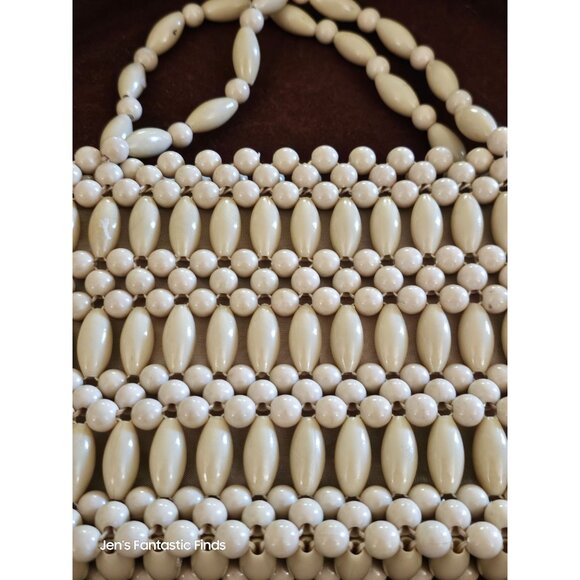 Vintage Handmade Beaded Handbag with Zipper Closure & Interior Pocket - Beige - Picture 6 of 10
